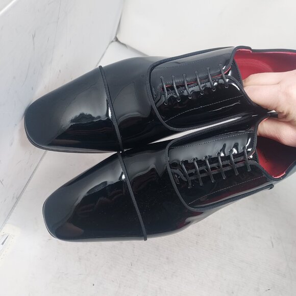 Christian Louboutin MENS Greggy Chick Black Lace Up Patent Dress Shoe - Picture 9 of 10